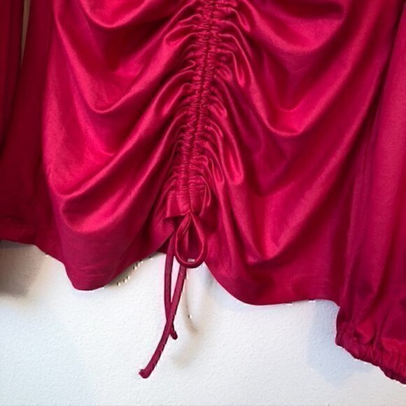 NEW NWT MARC NEW YORK Hot Pink Long Sleeve Ruched Gathered Y2K 00s Blouse Small - Picture 7 of 8
